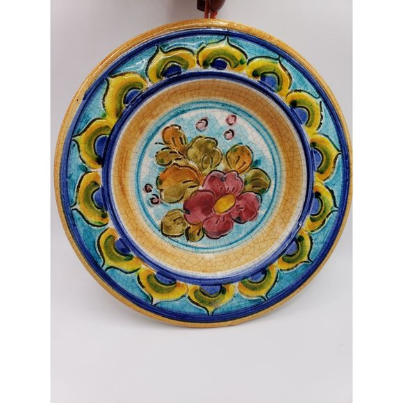 Vintage Signed GRAFFITO DIPINTO A MANO Hand Made Italian Ceramic Blue Yellow Ora - Picture 2 of 11